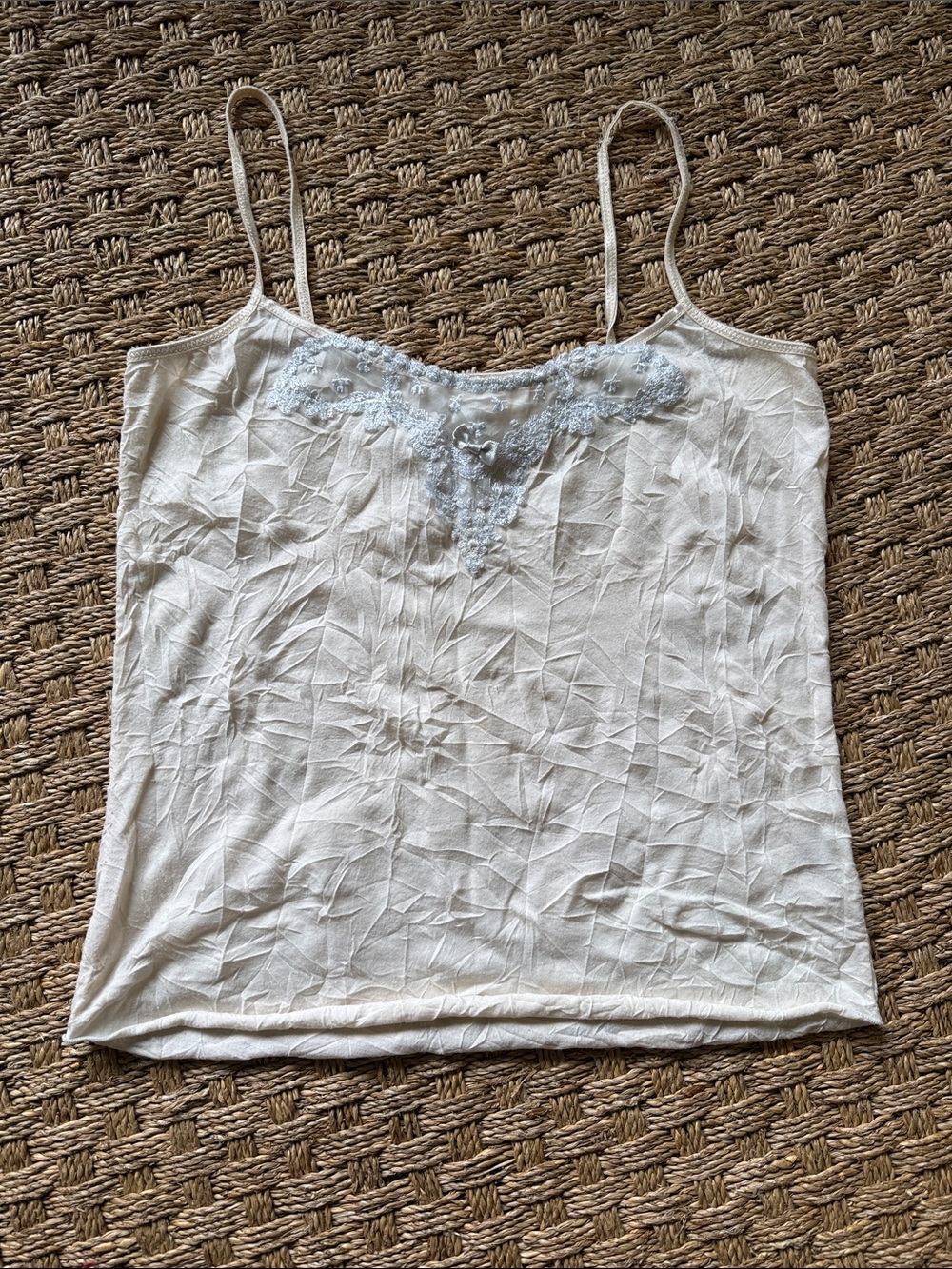 Free People Sweet Delicate Pale Pink Cream Lace-Trim Spaghetti Strap Tank Top